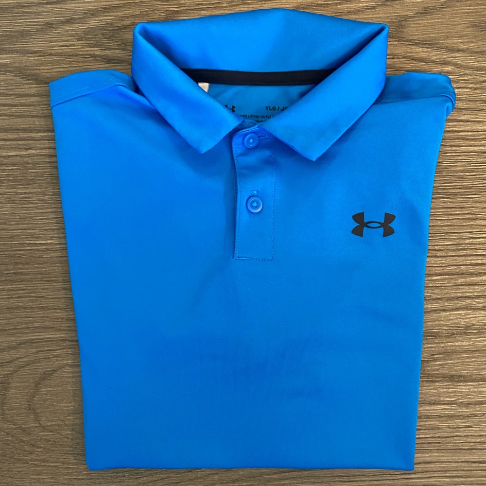 Under Armour, Youth Large, blue golf polo.